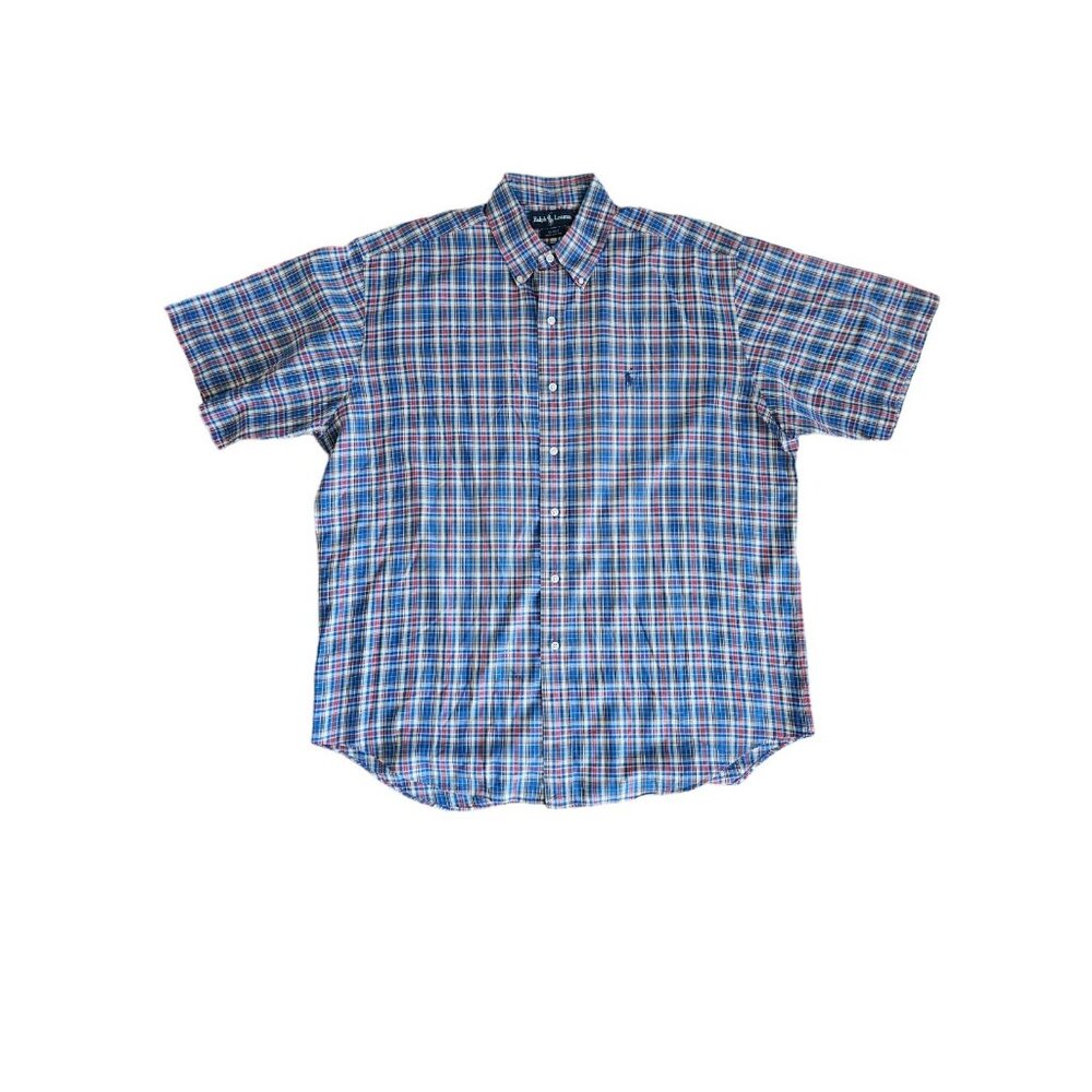Polo Ralph Lauren Blake Shirt Mens Large Blue Red White Plaid Short Sleeve